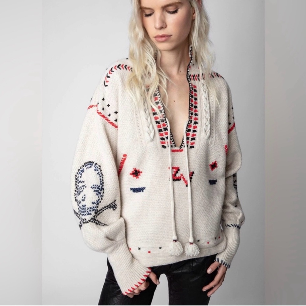 Embroidered Cream Cashmere Sweater by Zadig and Voltaire
